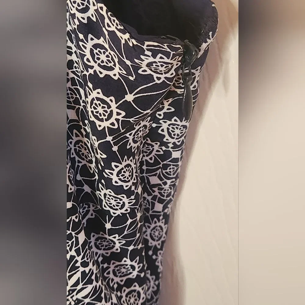 LOFT Blue White 14 Embellished 100% SILK Lined Floral Print Slvlss Women Dress